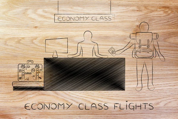 Gezgin havaalanında ekonomi sınıfı masasında