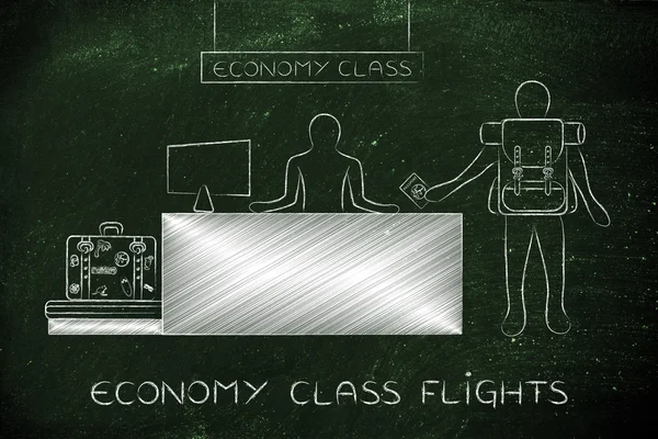 Gezgin havaalanında ekonomi sınıfı masasında