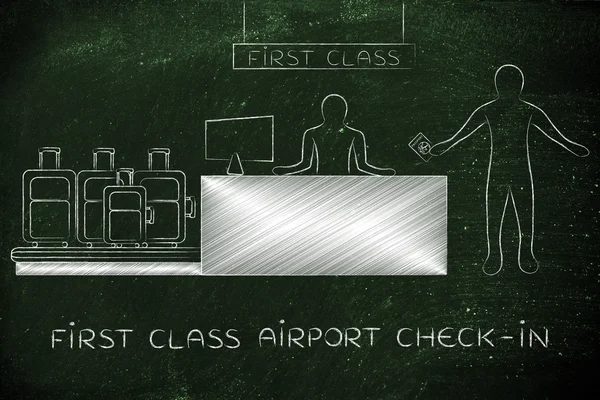 Birinci sınıf Havaalanı check-in sırasında Gezgin