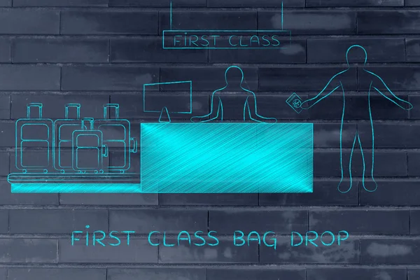 Gezgin birinci sınıf Havaalanı iade, çanta düşmesi