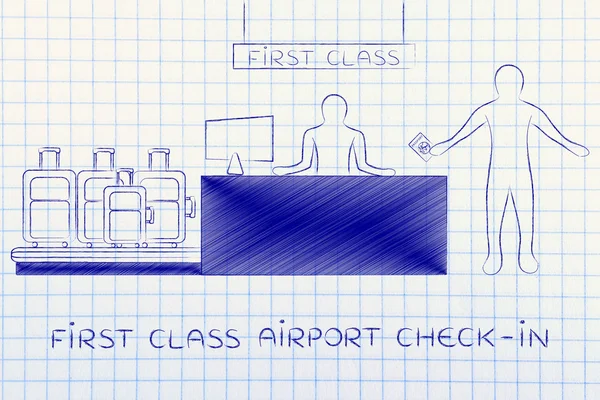 Birinci sınıf Havaalanı check-in sırasında Gezgin