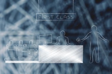 Birinci sınıf Havaalanı check-in sırasında Gezgin