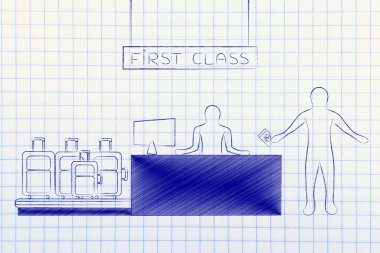 Birinci sınıf Havaalanı check-in sırasında Gezgin