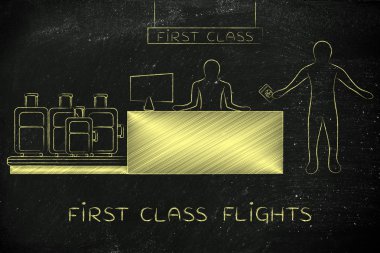 Birinci sınıf Havaalanı check-in sırasında Gezgin