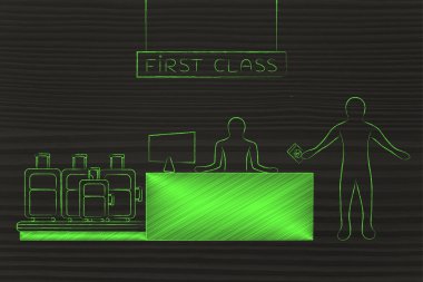 Birinci sınıf Havaalanı check-in sırasında Gezgin