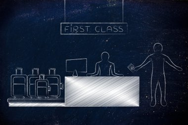 Birinci sınıf Havaalanı check-in sırasında Gezgin