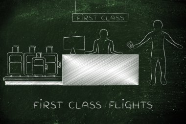 Birinci sınıf Havaalanı check-in sırasında Gezgin