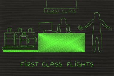 Birinci sınıf Havaalanı check-in sırasında Gezgin