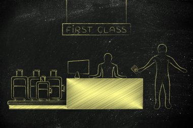 Birinci sınıf Havaalanı check-in sırasında Gezgin