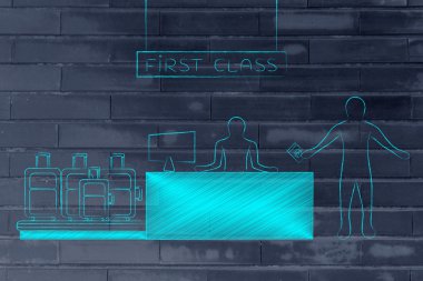 Birinci sınıf Havaalanı check-in sırasında Gezgin