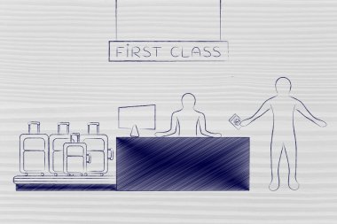 Birinci sınıf Havaalanı check-in sırasında Gezgin