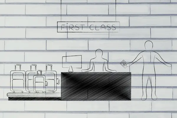 Birinci sınıf Havaalanı check-in sırasında Gezgin