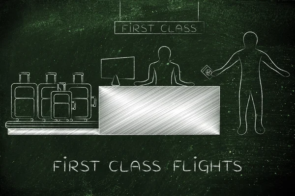 Birinci sınıf Havaalanı check-in sırasında Gezgin