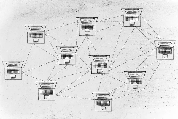 Rede de computadores com muitas conexões — Fotografia de Stock