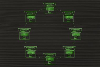 halka ağ yapısının içinde bağlı dizüstü bilgisayarlar
