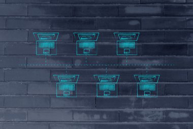 bir otobüs ağ yapısında bağlı dizüstü bilgisayarlar