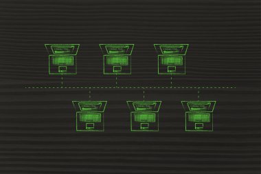 bir otobüs ağ yapısında bağlı dizüstü bilgisayarlar