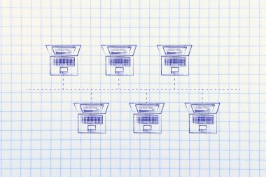 bir otobüs ağ yapısında bağlı dizüstü bilgisayarlar
