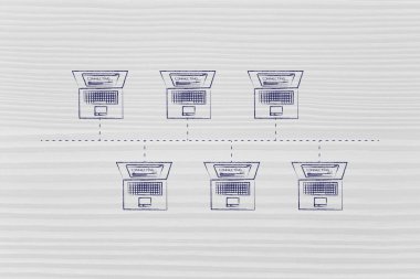 bir otobüs ağ yapısında bağlı dizüstü bilgisayarlar