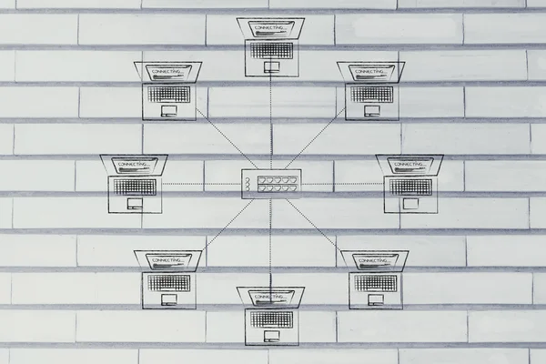 Ster netwerk van computers en hub — Stockfoto