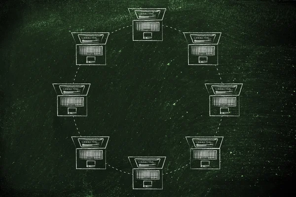 halka ağ yapısının içinde bağlı dizüstü bilgisayarlar
