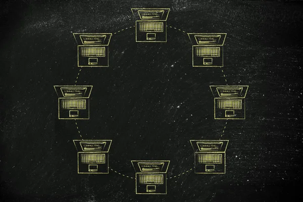 halka ağ yapısının içinde bağlı dizüstü bilgisayarlar
