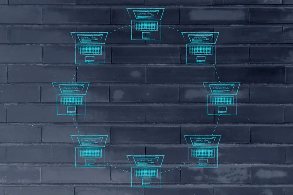 halka ağ yapısının içinde bağlı dizüstü bilgisayarlar