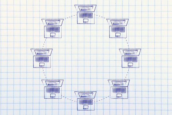 halka ağ yapısının içinde bağlı dizüstü bilgisayarlar