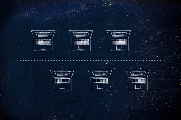 bir otobüs ağ yapısında bağlı dizüstü bilgisayarlar