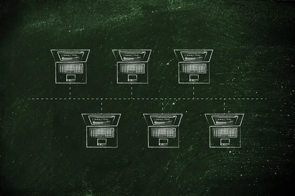 bir otobüs ağ yapısında bağlı dizüstü bilgisayarlar