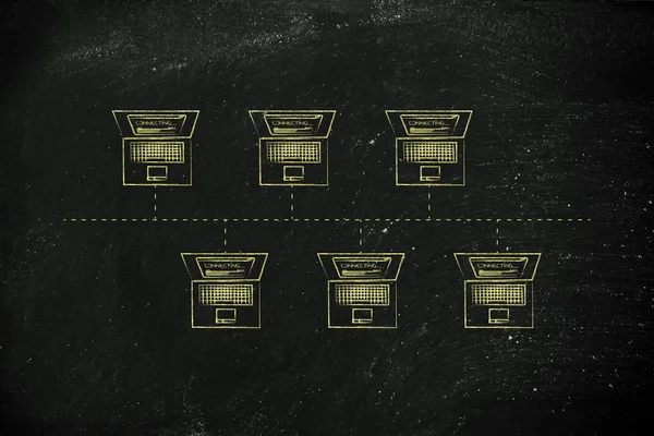 bir otobüs ağ yapısında bağlı dizüstü bilgisayarlar