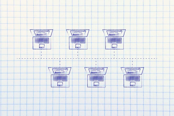 bir otobüs ağ yapısında bağlı dizüstü bilgisayarlar