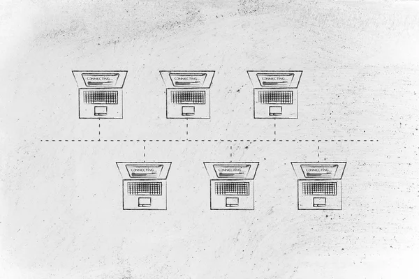 Laptops connected in a bus network structure — Stock Photo, Image