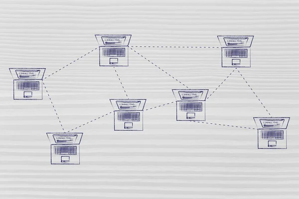 Bärbara datorer anslutna i en struktur som mesh-nätverk — Stockfoto