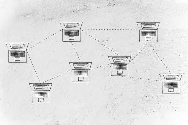 Laptops in de structuur van een mesh-netwerk is aangesloten — Stockfoto