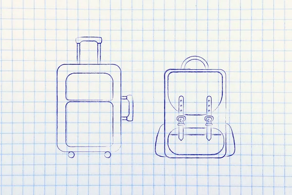 Handbagage som resor och ryggsäck — Stockfoto