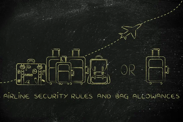 Concept van de veiligheidsregels van luchtvaartmaatschappijen en Bag-toelagen — Stockfoto