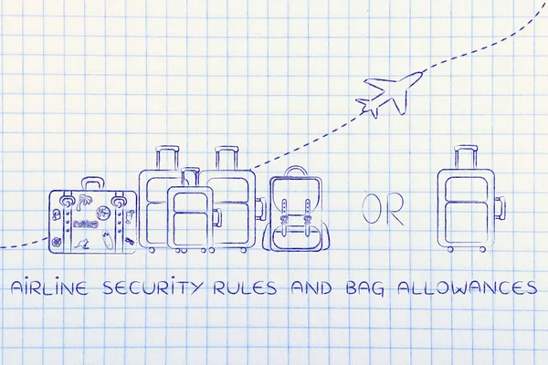 Concepto de normas de seguridad de las compañías aéreas y franquicias de equipaje —  Fotos de Stock