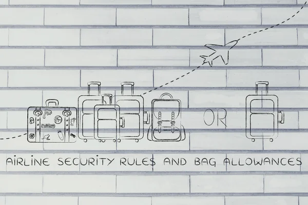 Concepto de normas de seguridad de las compañías aéreas y franquicias de equipaje — Foto de Stock