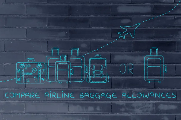 Concepto de comparar las franquicias de equipaje de las compañías aéreas — Foto de Stock
