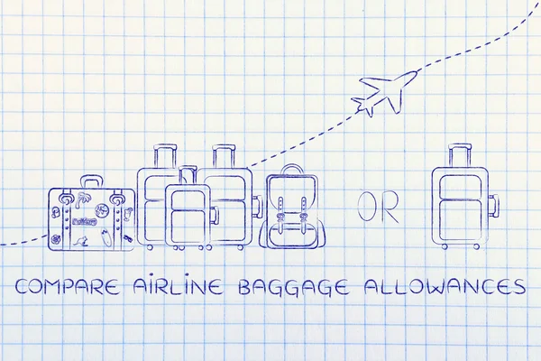 Concepto de comparar las franquicias de equipaje de las compañías aéreas — Foto de Stock