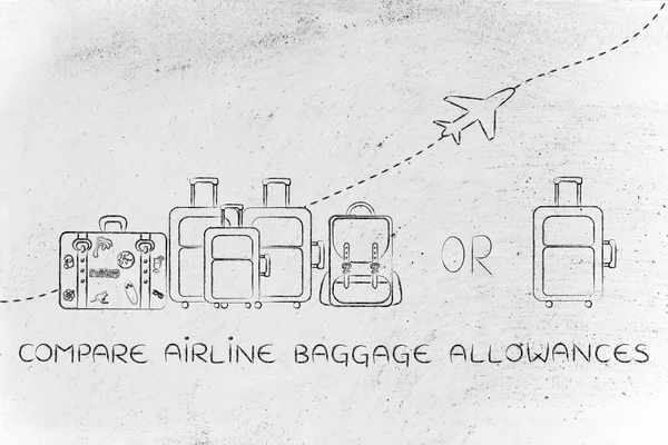 Concept de comparer les franchises bagages des compagnies aériennes — Photo