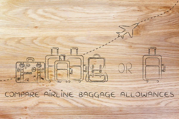 Concept de comparer les franchises bagages des compagnies aériennes — Photo