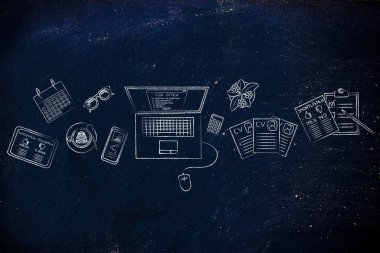 Ekranda özgeçmiş ve iş teklifi ile İşveren masası