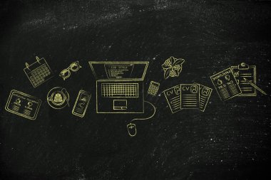 Ekranda özgeçmiş ve iş teklifi ile İşveren masası