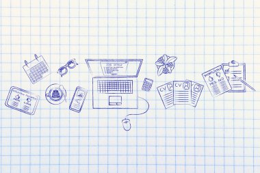 Ekranda özgeçmiş ve iş teklifi ile İşveren masası