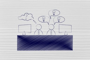 worker with plenty of ideas and doubtful colleague