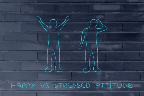 Glückliche gegen gestresste Haltung — Stockfoto