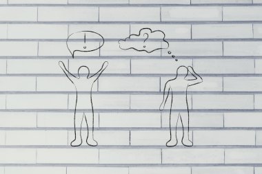 kendinden emin bir tutum vs şüpheli bir kişi ile adam