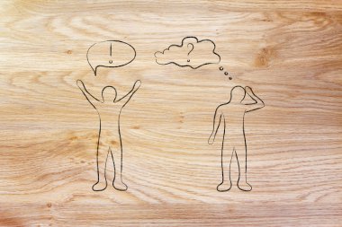 kendinden emin bir tutum vs şüpheli bir kişi ile adam